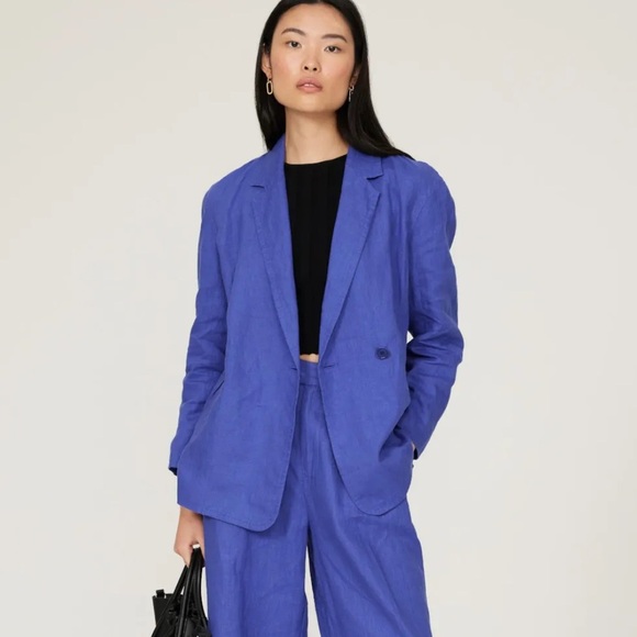 Madewell Double-breasted Linen Blazer Blue - Picture 1 of 7